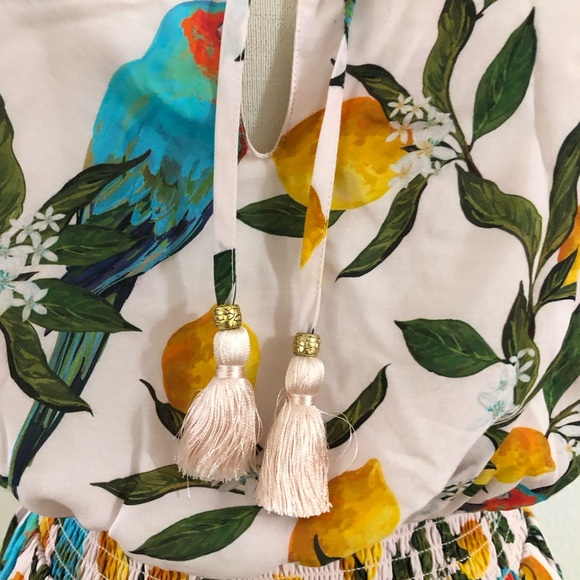 Nicoblu Halter Dress with Tropical Parrot Lemon Print Size Small - Picture 4 of 7